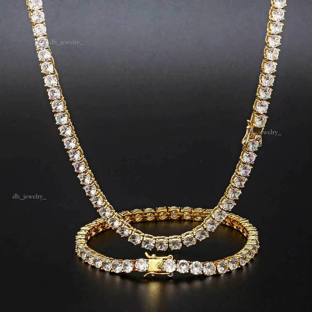3mm 1 Row Bling Copper Material Necklace Hip Hop Tennis Zircon Chain Link Man and Women Iced Out Jewelry