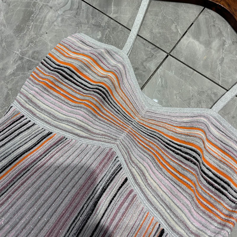 Summer Women's Gradient Striped Camisole Dress Two Colors Elegant Waist-Defining Sleeveless Maxi Gown New Arrival Fashion Classic Luxury Clothes 