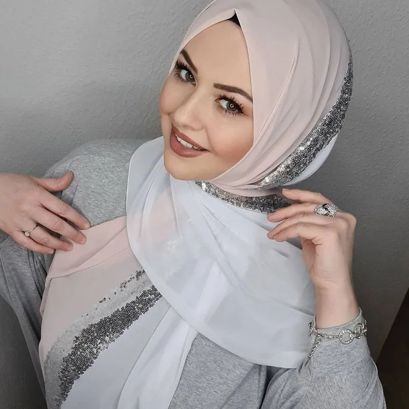 Muslim Chiffon Sequin Rhinestone Party Hijab Turbans Fashion Turban Abaya Dress Scarf Hijabs For Woman Abayas Women Jersey Shawl 250517