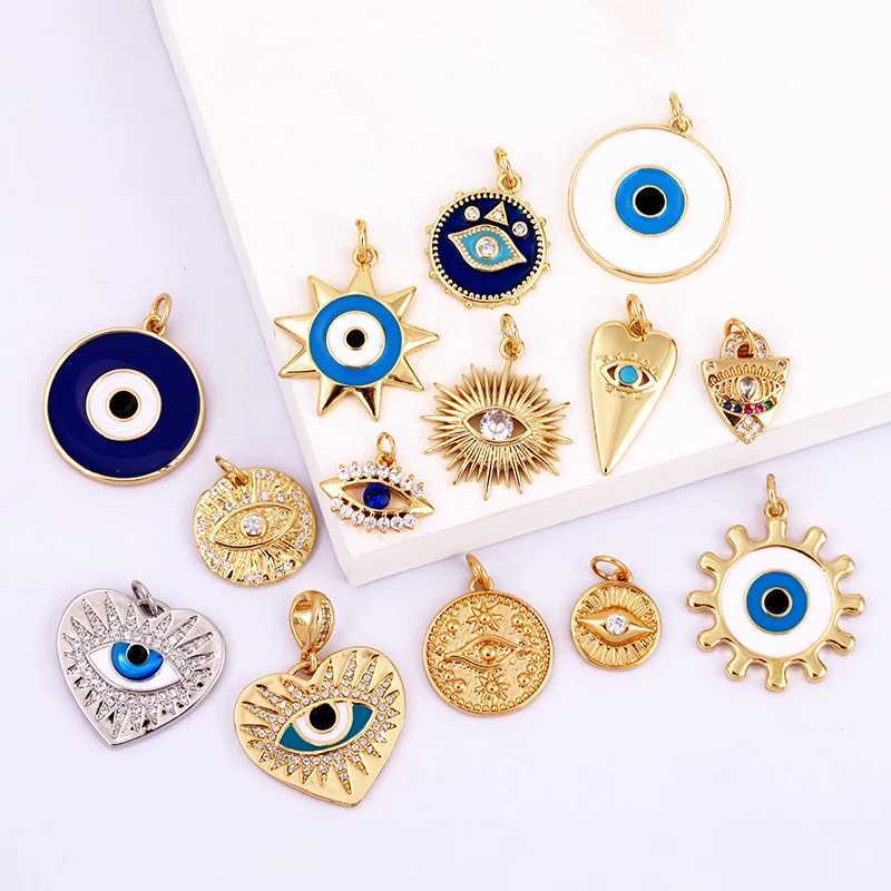 Evil Eye Charm Pendant18K Real Gold Plated Cubic Zirconia CZ Paved ReligoursJewelry Necklace Bracelet Accories Supplies K09XJ250517