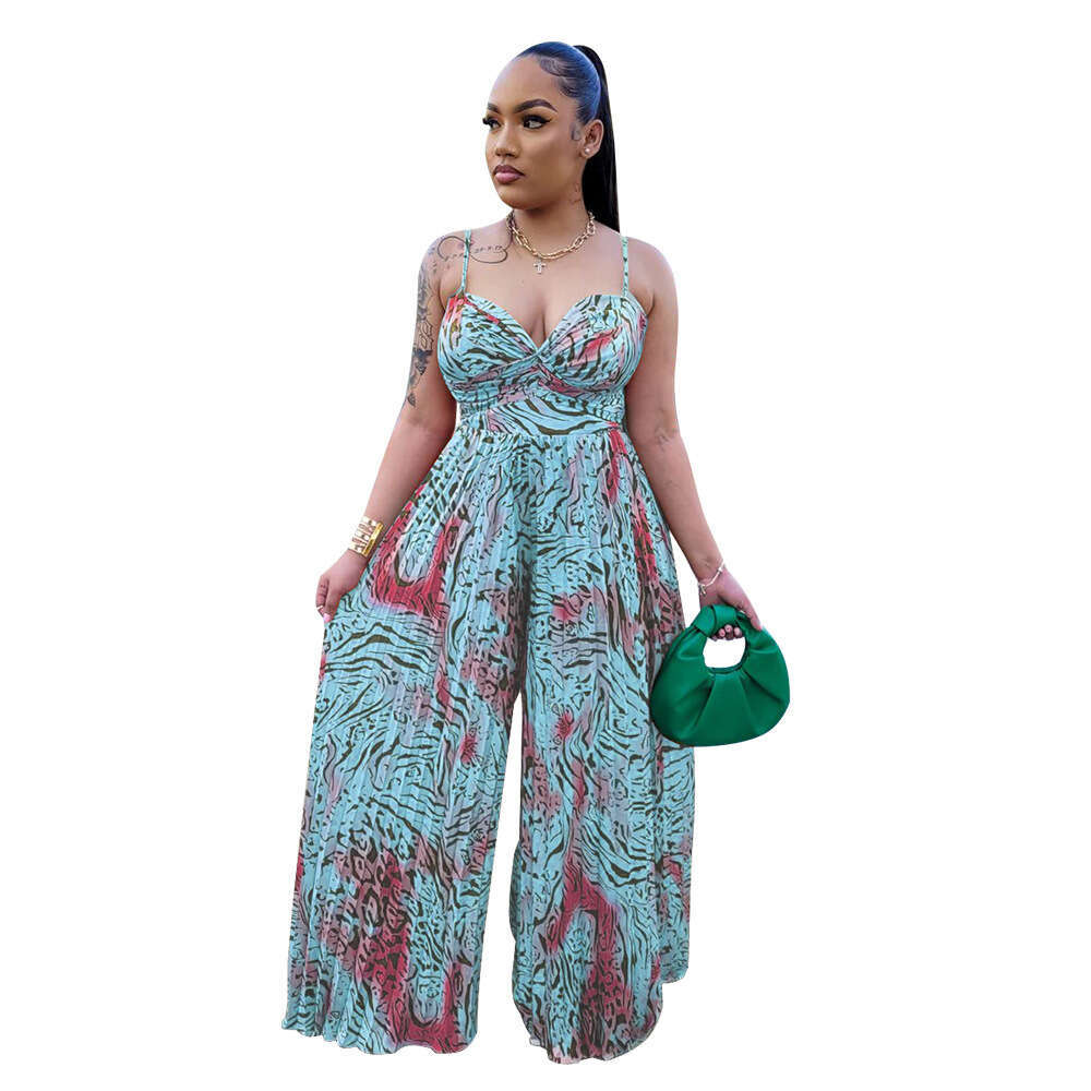 Wide Leg Jumpsuit K Fashion Women S Printed Strap And Crimson Jumpsuit