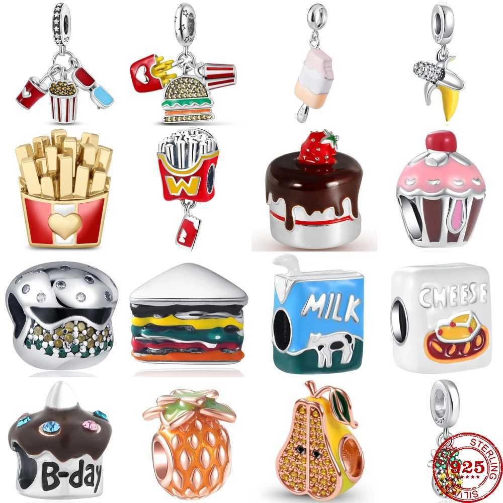 New 925 Silver French Fries Milk Cake Hamburger Charms DIY Dangle Bead Fit Original Pendant Bracelet Necklace Fashion JewelryXJ250517