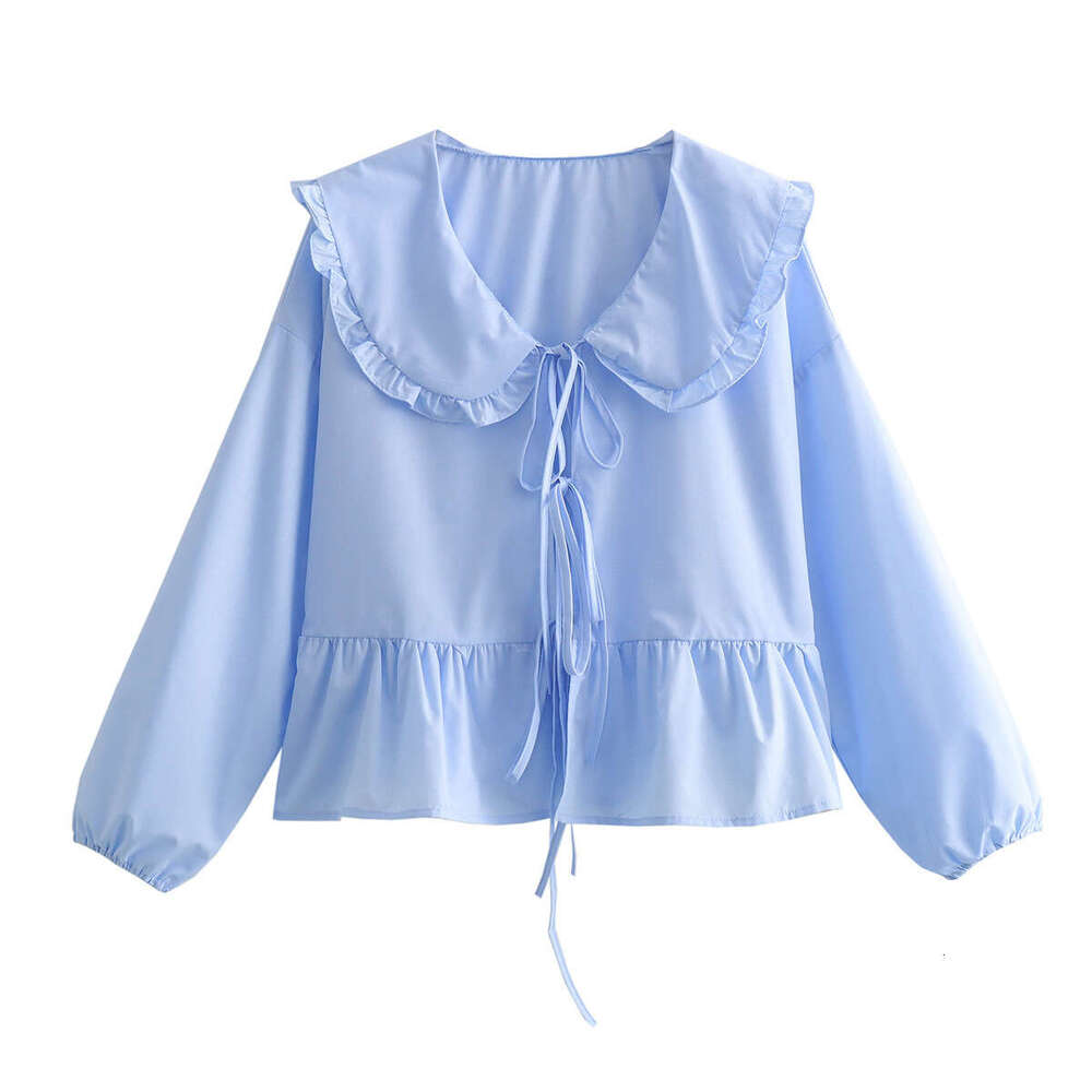 Wind Summer New Fashionable Casual Versatile 3-Color Doll Collar Lace Shirt Top B5