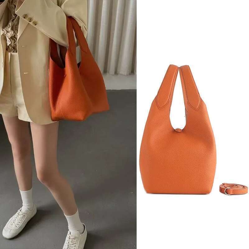 VOAETEC 2025 New Niche Old Money Wound Vegetable Basket Head Layer Lychee Cowhide Commuter Bucket Tote Bag Large Capacity