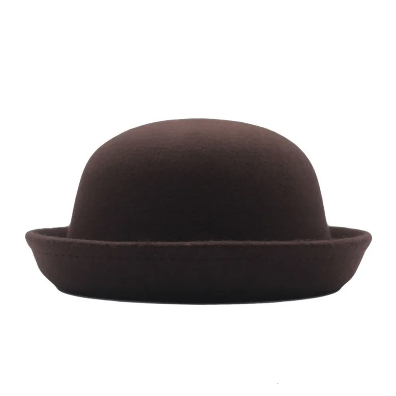 Outdoors Adult Children Flat-top Fedora Pure Color Wool Jazz Hat Wide Brim L .adies ElegantRound Hat Bowler Hat 250516