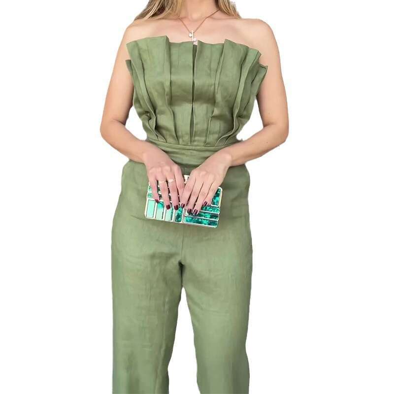 Wide Leg Jumpsuit Women S New Fashionable Pleated Slim Fit And Slimming Temperament Solid Color Jumpsuit