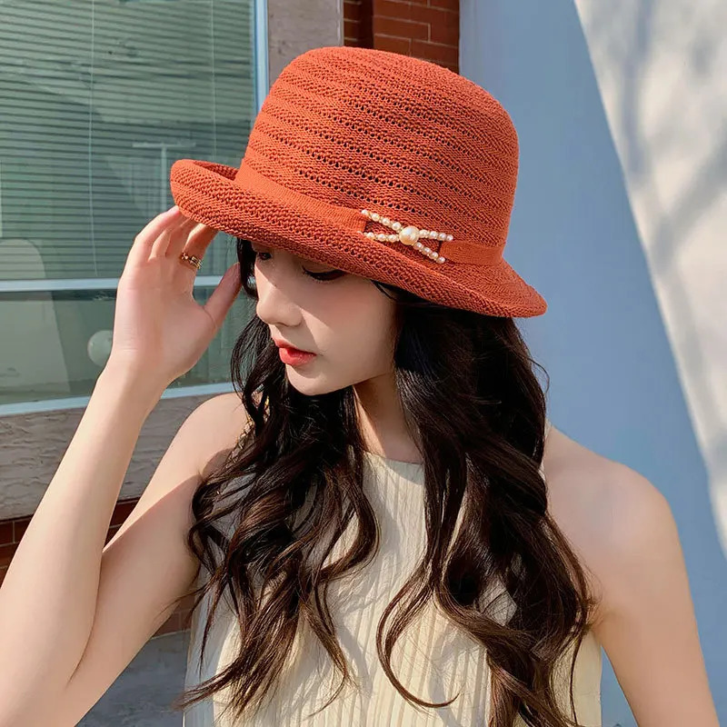 A Fishermans Hat with Upturned Edges Casual Pearl Sun Protection and Shading Japanesestyle for Spring Summer 250517