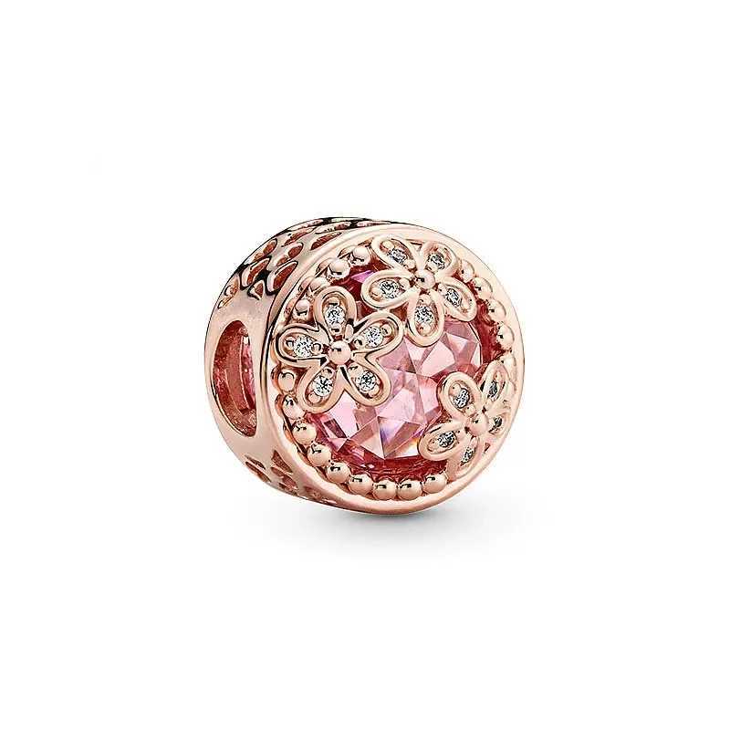 Rose Gold Plated Fit Original Europeans Silver 925 Bracelet Bead Sparkling Family TreeRose Flower Dangle Charm Bead DIY JewelryXJ250517