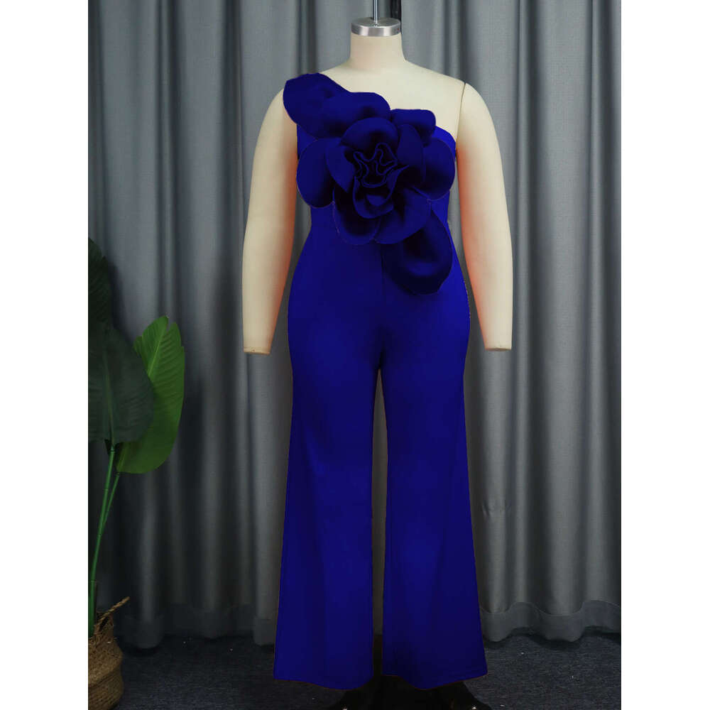 Wide Leg Jumpsuit AM One Shoulder Collar Sleeveless Fashion D Flower Jumpsuit Jumpsui