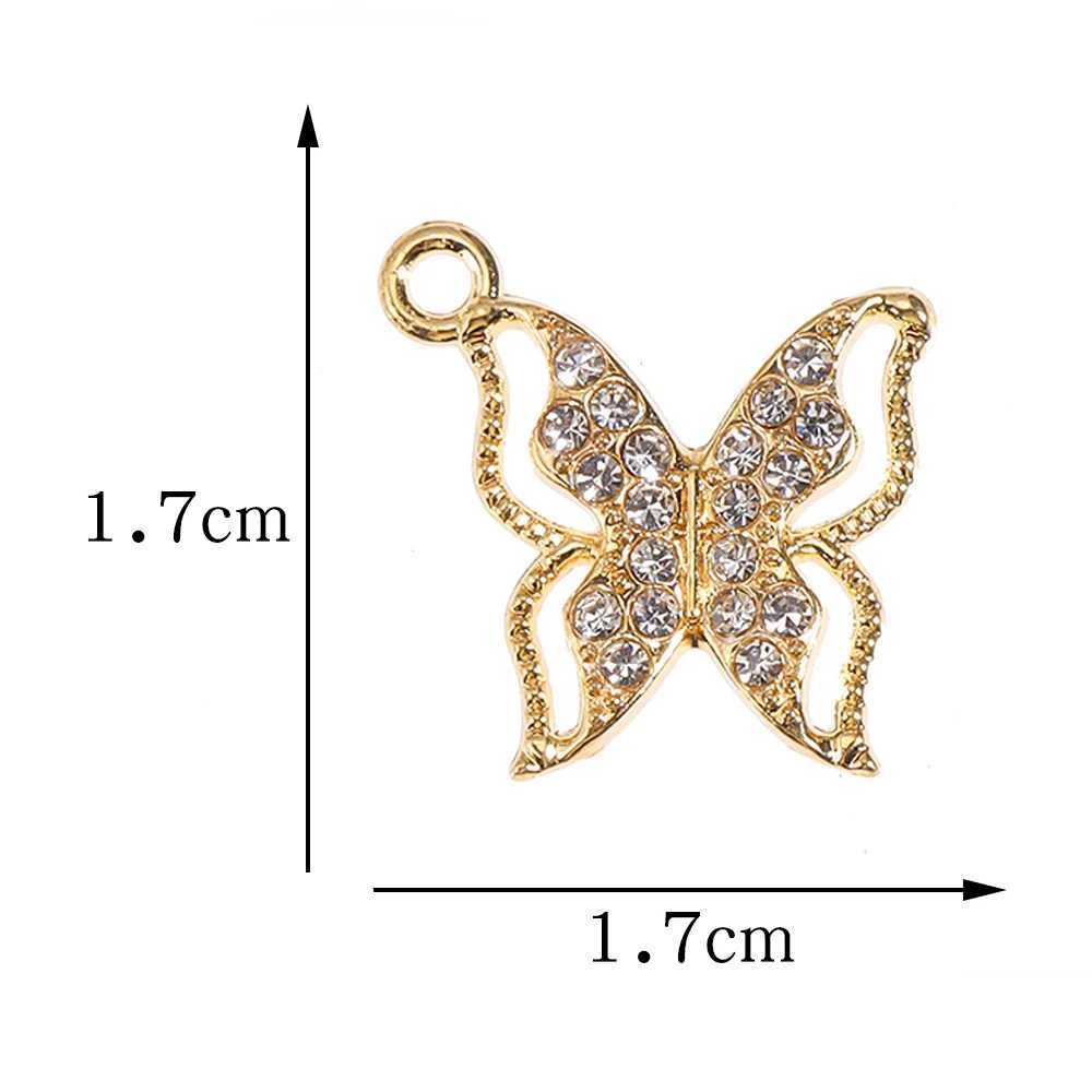 10Pcs/Lot Mixed Style Delicate Alloy Rhinestone Butterfly Pendant Gold Plated For DIY Earrings Necklace Jewelry Making CharmsXJ250517