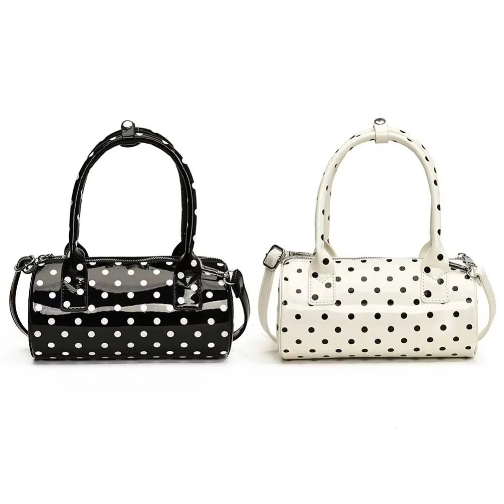 PU Leather Women Cylindrical Bag Versatile Adjustable Strap Polka Dot Handbag Waterproof Korean Style Crossbody Bag Girls 250516