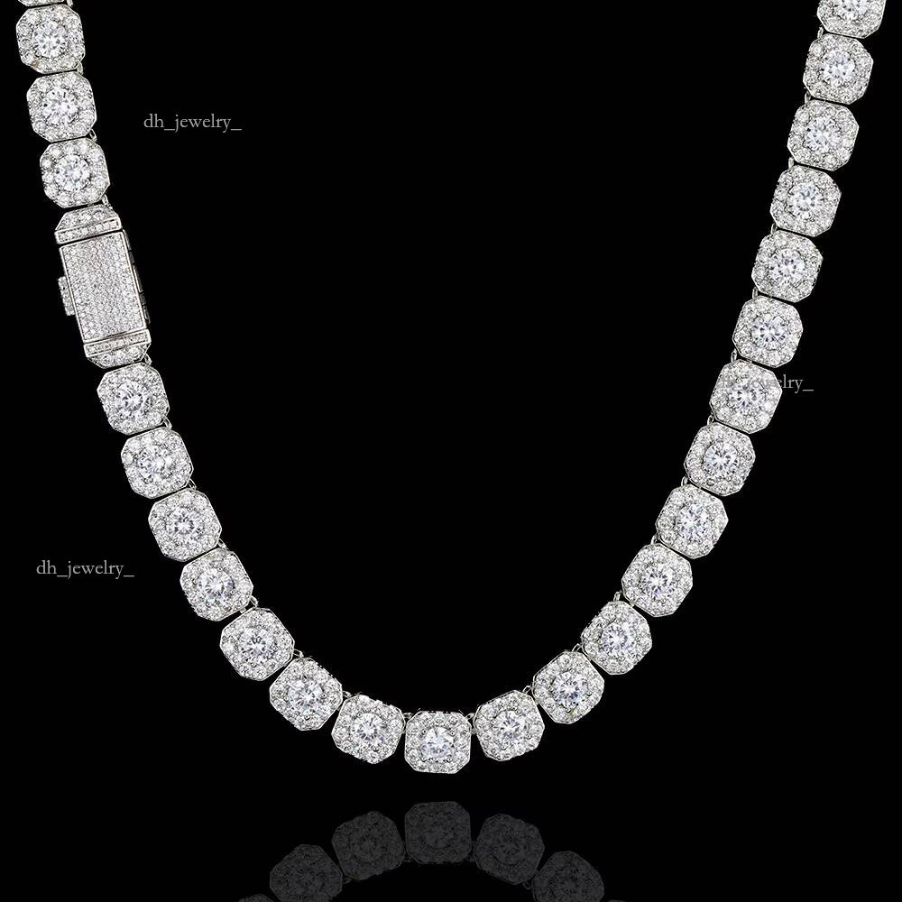 Nuoya 10mm Gold Plated Clustered Tennis Chain Necklace Iced Out Baguette Cubic Zircon Choker Necklaces