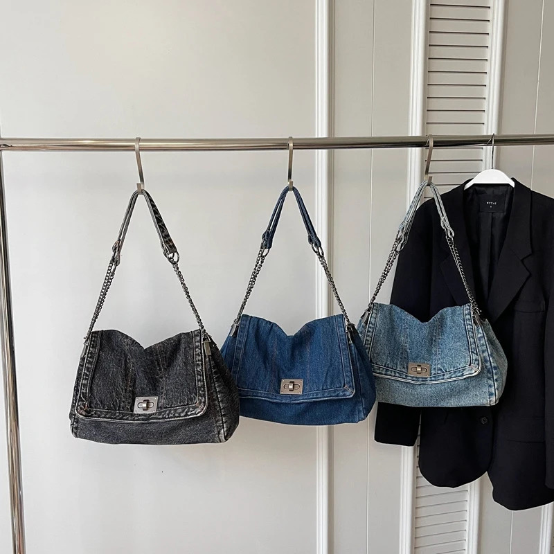 Denim Chain Crossbody Bag Casual Versatile Women Shoulder BagTrendy All-Match Tote Bag for Daily Travel Work 250516