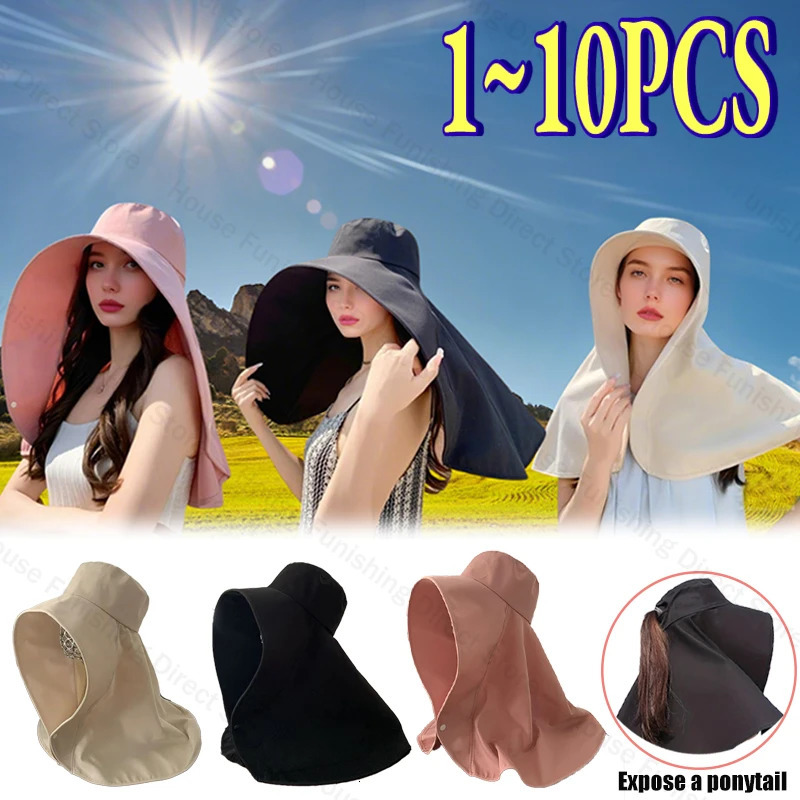 Summer Womens UPF 50 UV Sun Hat Large Brim Face Mask Neck and Shoulder Protection Beach Outdoor Fishing Accessories 250517