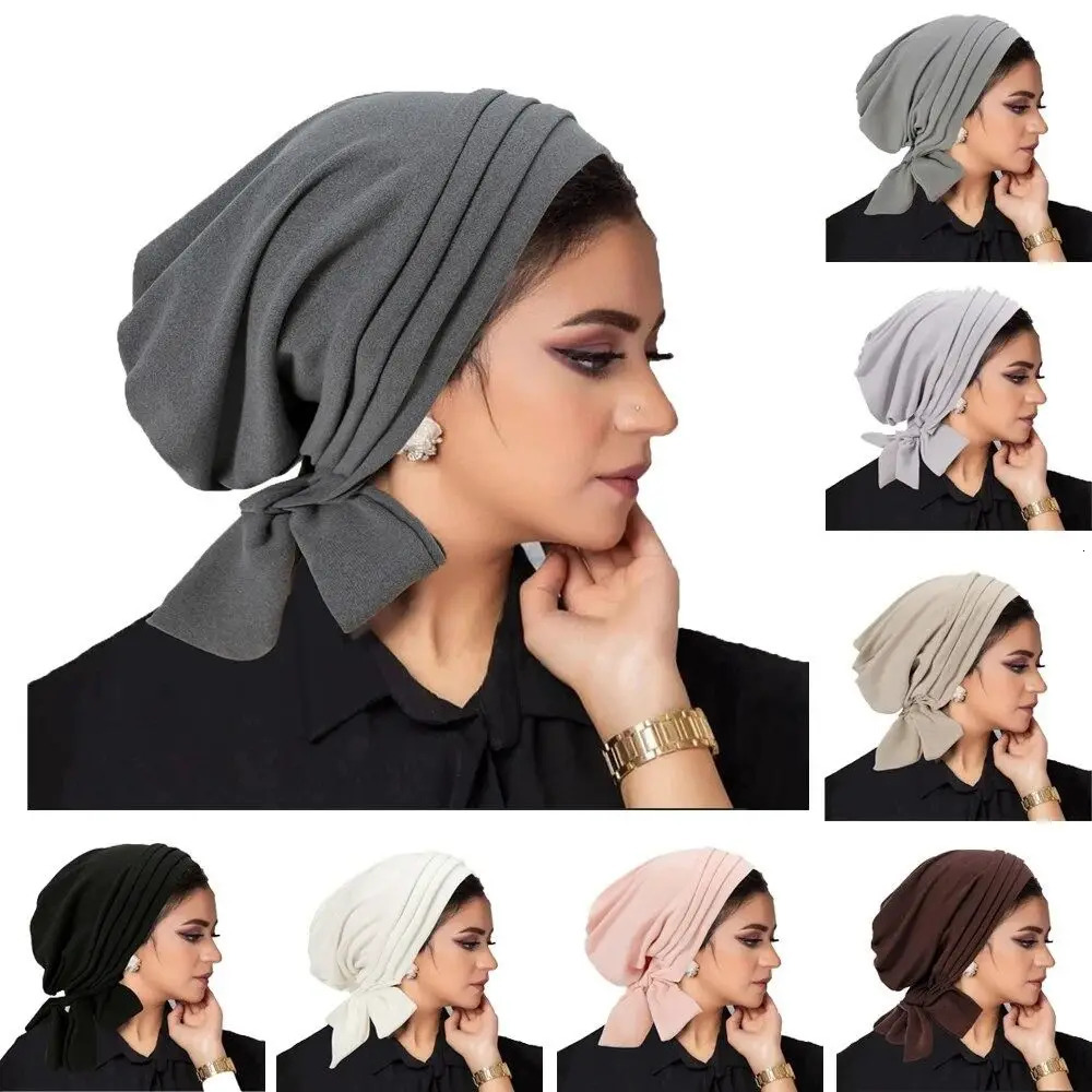 PreTied Muslim Women Hijab Bonnet Pleated Ruffle Turban Chemo Cap Underscarf Hair Loss Hat Islamic Cancer Headwear Scarf Mujer 250517
