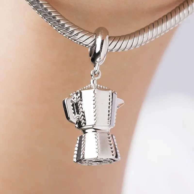New 925 Silver I Coffee Cup Coffee Pot Wine Glass Pendant Charm Suitable for Original Necklace Bracelet DIY Womens JewelryXJ250517