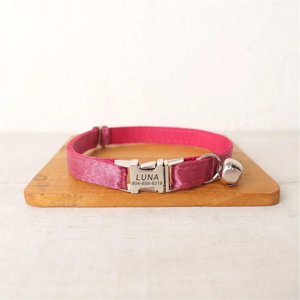 Personalized Cat Collar Customized ID Name Contacts Metal Buckle Adjustable Shiny Red Cat Collars with Bell 250517
