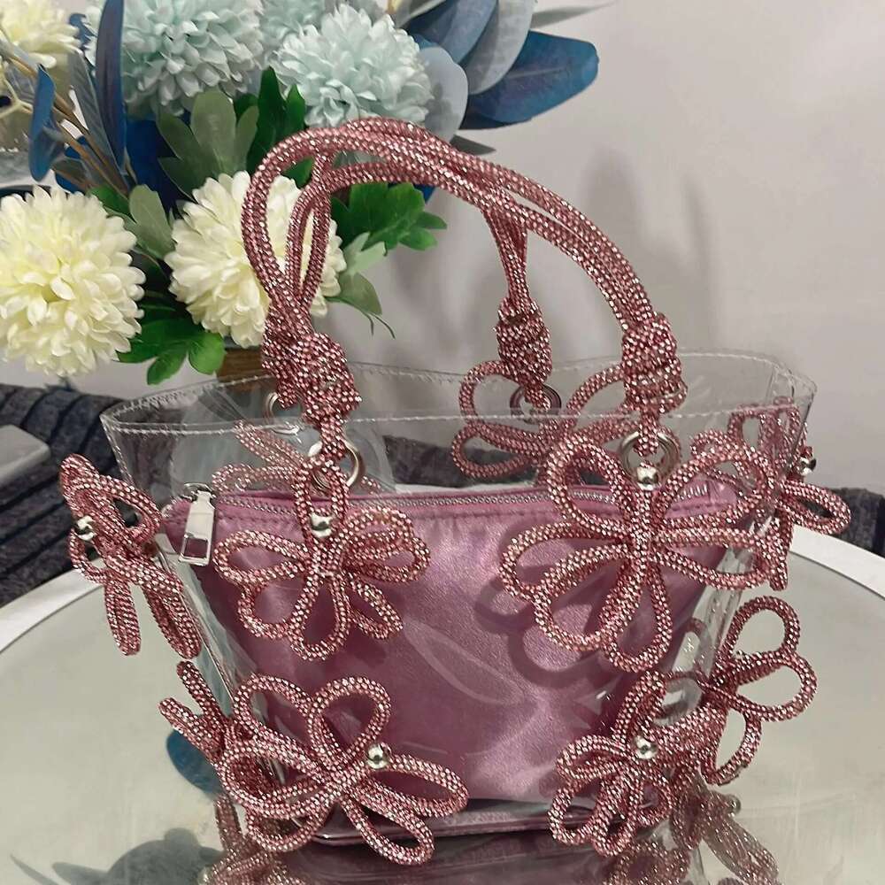 Dia Flower Basket PVC Clear Handbags Designer Crystal Shoulder Bag Rhinestone Bucket Bags for Women Clutch