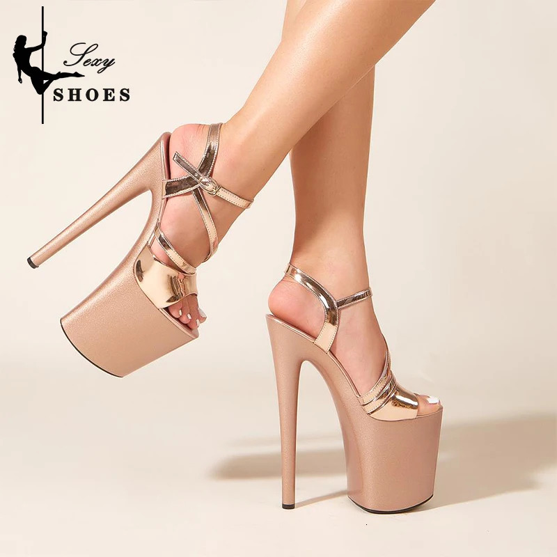 Sexy Peep Toe Party Nightclub Stripper Pole DanceSuper High Heels Champagne Women Platform Sandals 20CM/8Inch Stiletto Shoes 250515