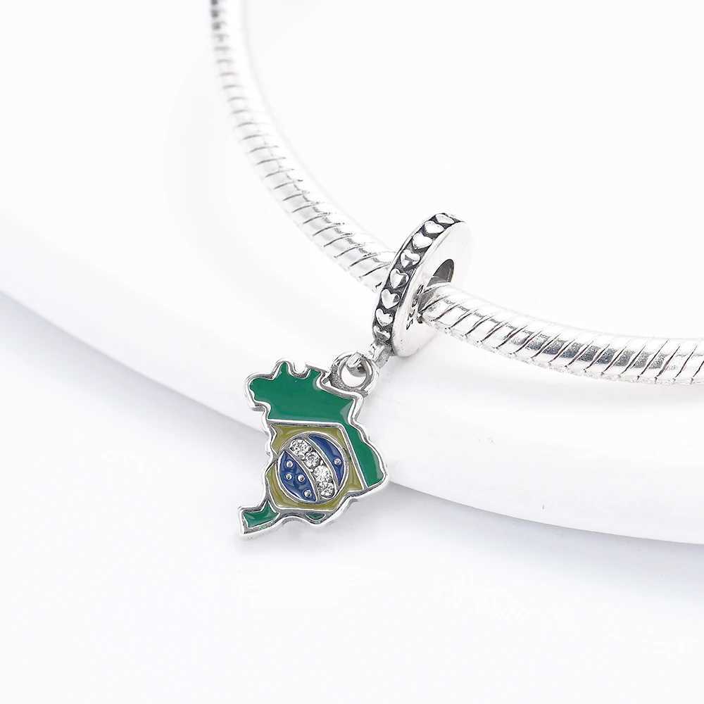 925 Sterling Silver Flag Brazil Chile American camera Pendant Beads Fit Original Pendant Charm Bracelet Women Jewelry DIY GiftXJ250517