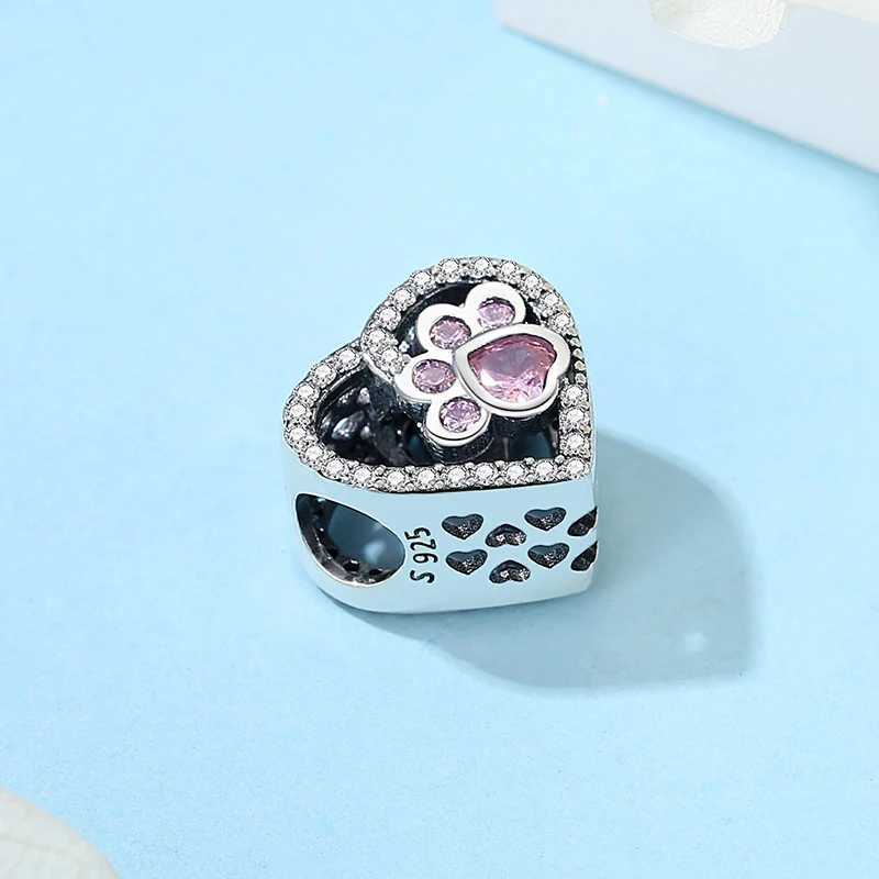 Original 925 Sterling Silver Charms Pets Dog Cat P Print Pendant Beads Fit Brand Bracelets Necklaces Women DIY JewelryXJ250517