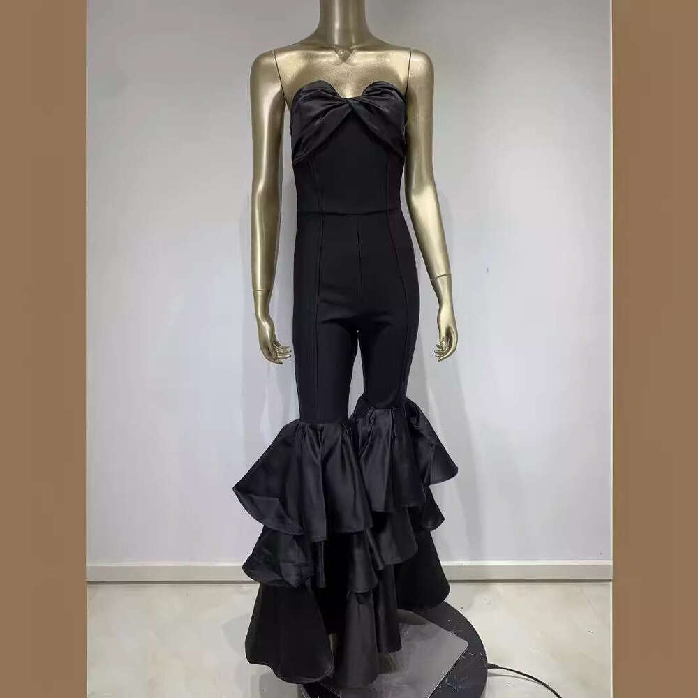 Wide Leg Jumpsuit New Bandage Women S Fashion Bra Cake Pants Leg Banquet Party Jumpsuit