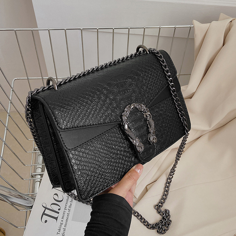 Luxury Brand Designer Bag Snake Pattern Single Shoulder Crossbody 2024 New Underarm Small Square Chain Bar Women's Bag