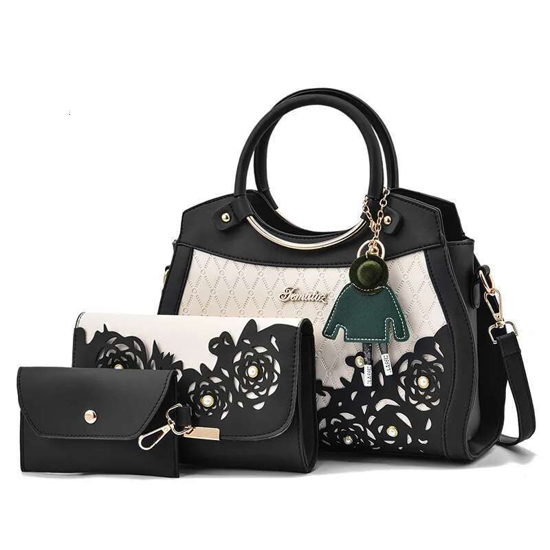 2024 Female Composite Hollow Out Ombre Handbag Floral Print Shoulder Bag Ladies Pu Leather Casual Tote Bags Vintage Bolsa