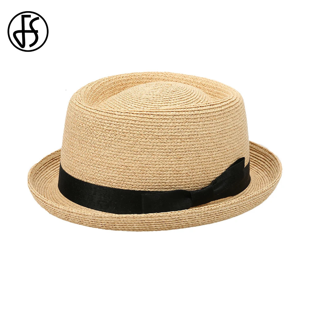 FS Pork Pie Lafite Straw Hats For Women Men Cowboy Jazz Hat Gentleman Paname Cap Summer Sun Protection Solid Color Sombrero 250516
