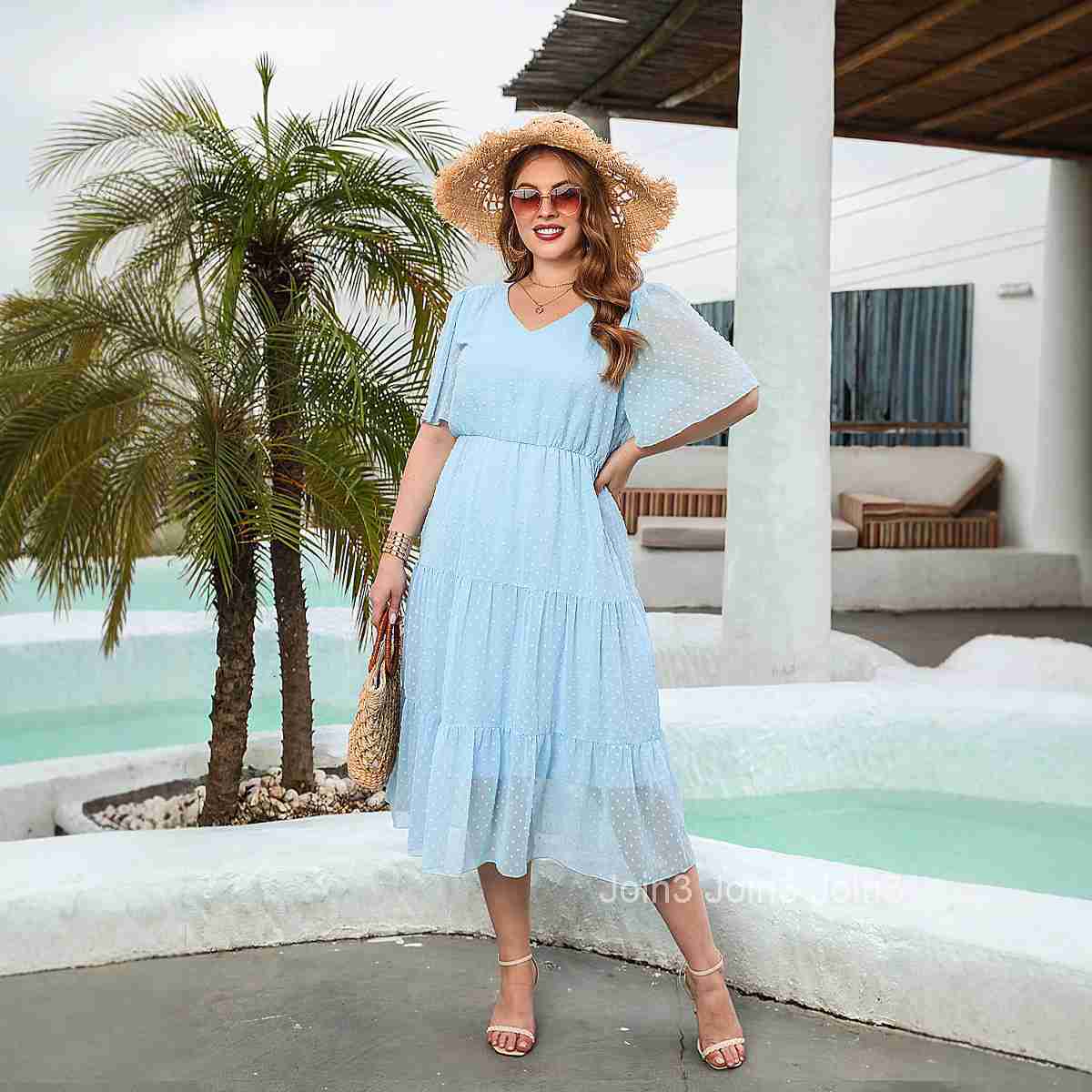 Large Womens Wear Large Solid Leisure Holiday Dress Chiffon Holiday Elegant Mid Length Dress