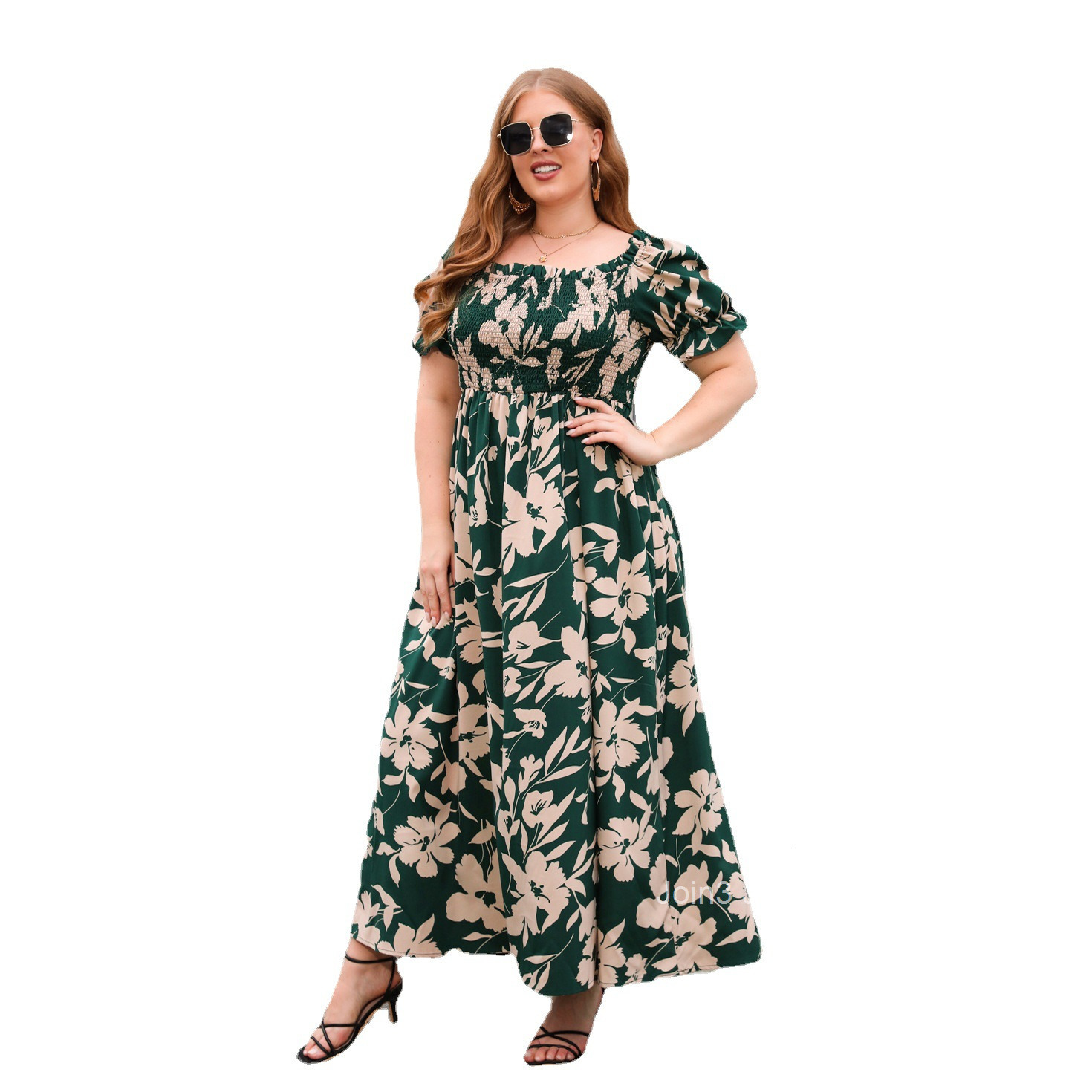 Large Womens Dress Large Print Leisure Holiday Dress Bohemian French Elegant Mid Length Dress