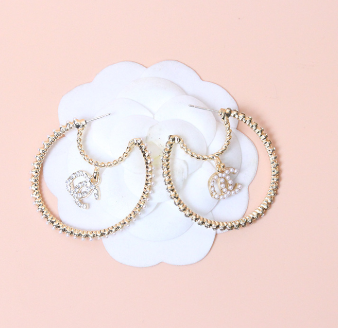 Classic Earrings for Designer Women Double Letter Geometric Big Annulus Earring Inlay Crystal Rhie Eardrop Party Jewerlry Accessories