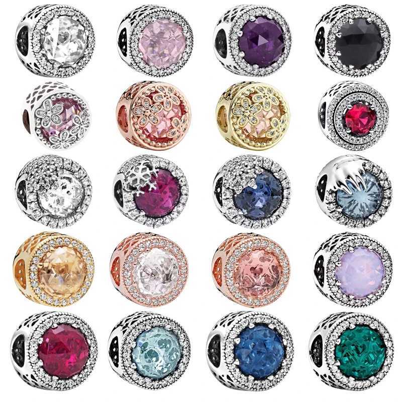 Rose Gold Sparkling Red Blue Green Pink Zircon Flowers Snowflake Charm Beads Fit Original 925 Silver Bracelet DIY Women JewelryXJ250517