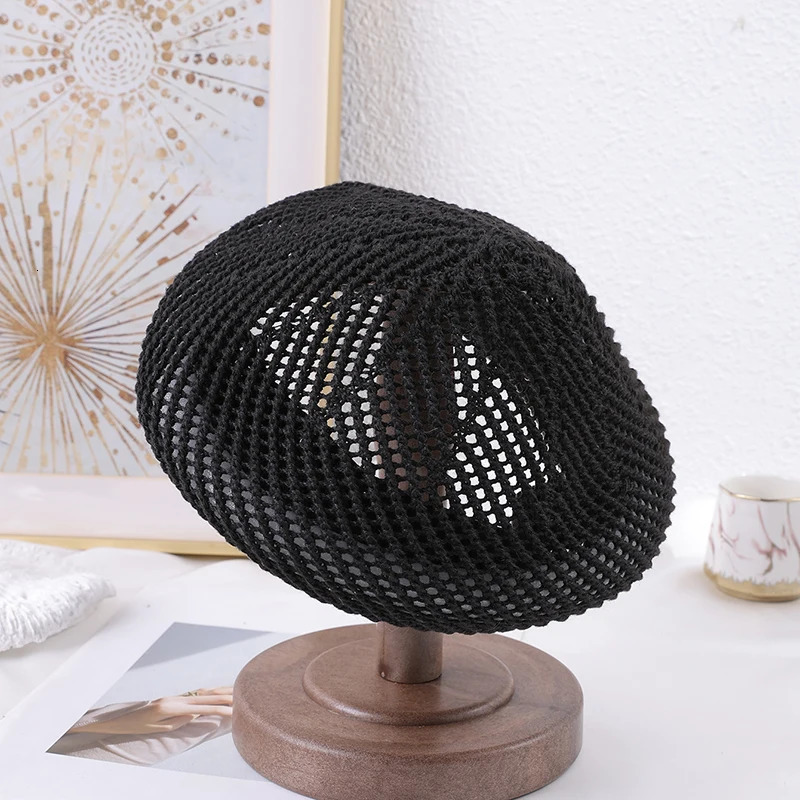Ladies Day literary beret Spring Summer Breathable hollow weave painters hat temperament everything with bud 250517