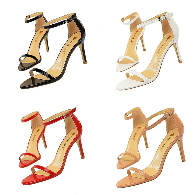 Summer Women Vacation Strap Sandals Fetish 8cm 11cm Stiletto Lady Classic Patent Leather Heels Sandles Party Low Heels Shoes 250515