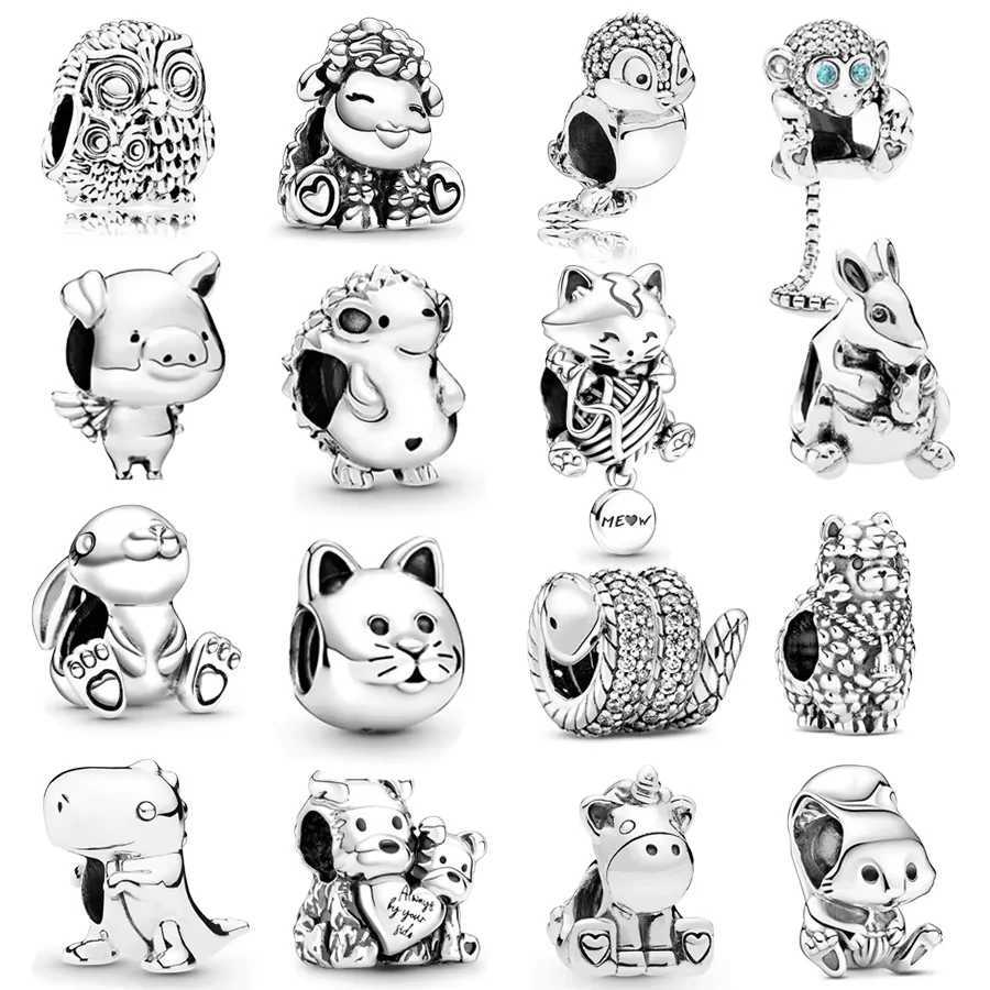 Hot Sale Animal Series Pav Snake Rabbit Kitten Yarn Ball Charm Bead Fit Original 925 Sterling Silver Bracelet DIY JewelryXJ250517
