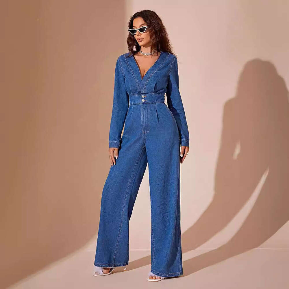 Wide Leg Jumpsuit Women S INS Casual Commuting Slim Fit One Piece Jeans
