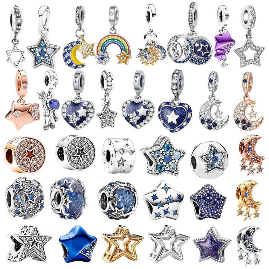 Sparkling Star Moon Dangle Charm Bead Fit Original European925 Sterling Silver Bracelet Necklace DIY Fashion Fine Jewelry GiftXJ250517