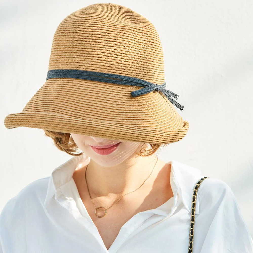 FS French Straw Bonnet Cap for Women Victorian Sun Hats Chin Strap Foldable Summer Accessories Bucket Hat Fedoras For Beach 250517