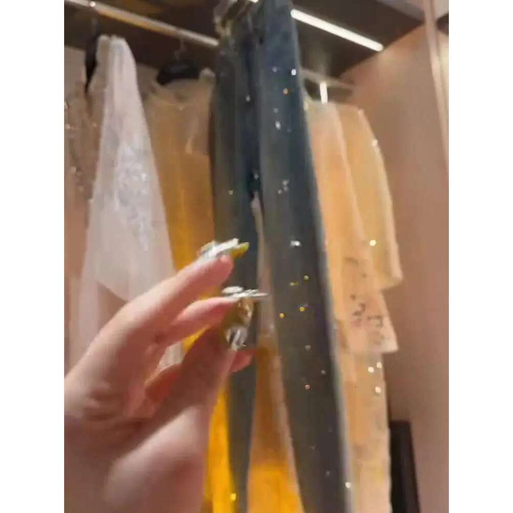 Jeans for Women Shiny High Waist Loose Wide Leg Denim Blue Rhinestone Mopping Pants Streetwear Fashion Trousers