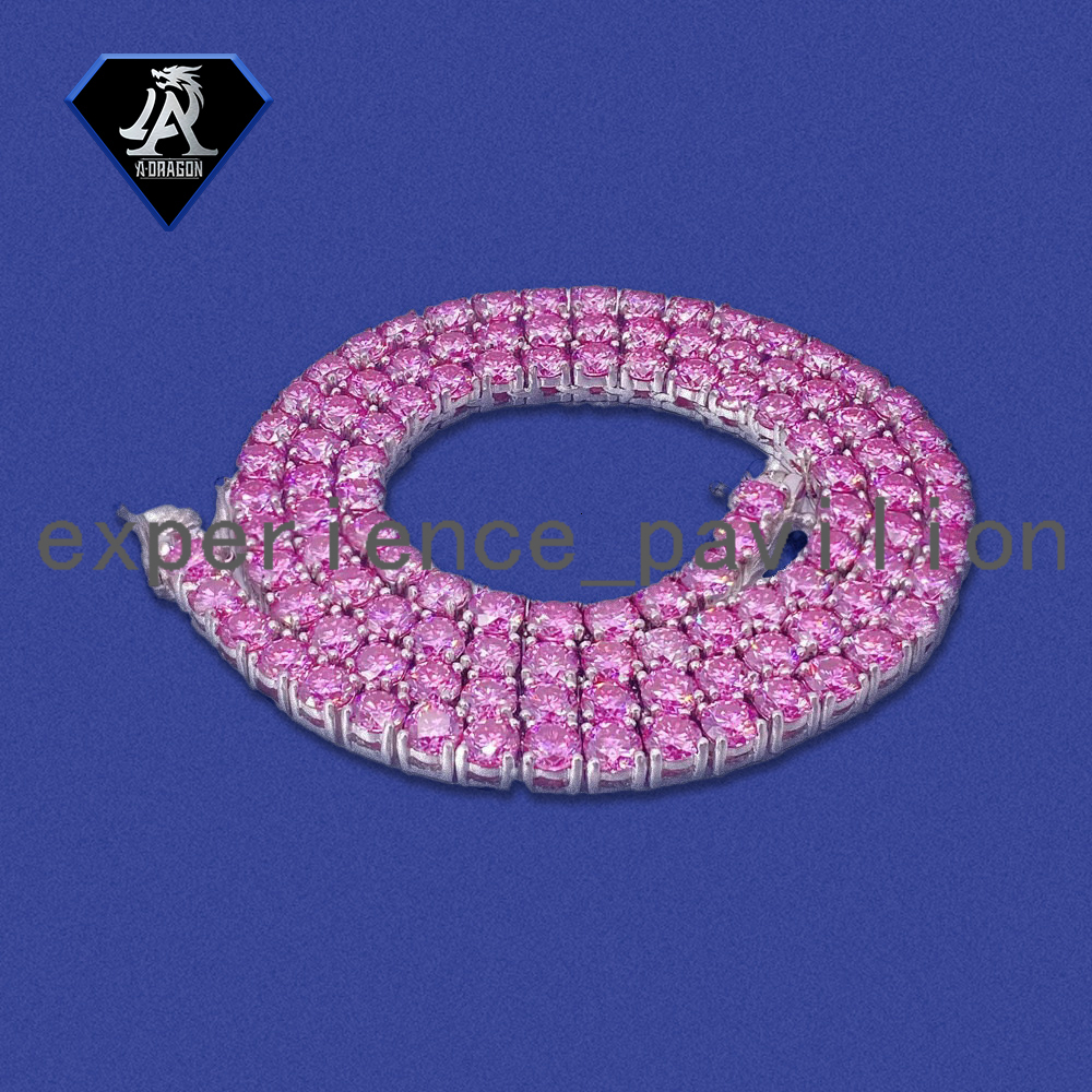 Hot Selling 2mm Sterling Silver Pink Moissanite Tennis Chain Set Includes Necklace and Bracelet for Hip Hop Fans