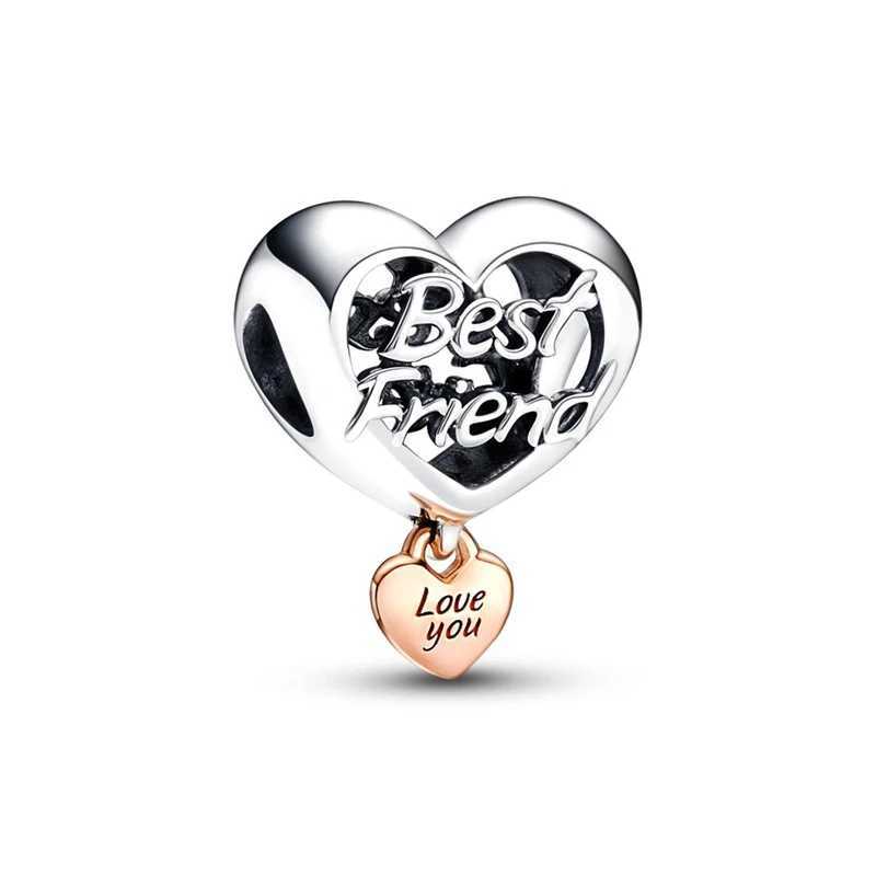 Hot Sale Heart Rose Gold Pink Charms Fit Original European 925 Sterling Silver Bracelet Beads Woman Jewelry Pendants Gift MakingXJ250517
