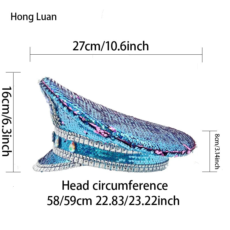 HongLuan BluePurple Bling Steampunk Captain Hat Rhinestones for Woman Burning Man Military Assessories Hats 250517