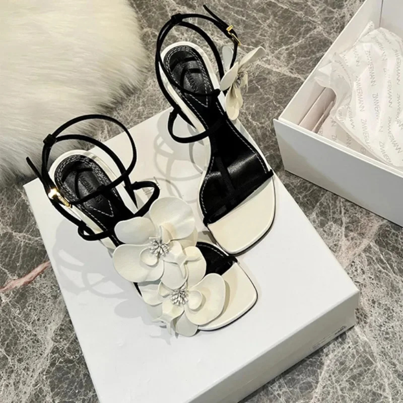 Womens Summer Fashion Floral Sexy Open Toe Stilettos PU Leather Elegant Slip On Party Dress Ladies Sandals 250515