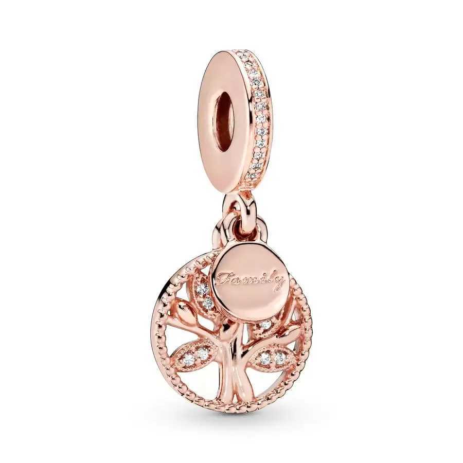 Hot Rose Gold Sparkling Hearts FlowersAngelCross Star Moon Charm Bead Fit Original Europeans 925 Silver Bracelet DIY JewelryXJ250517