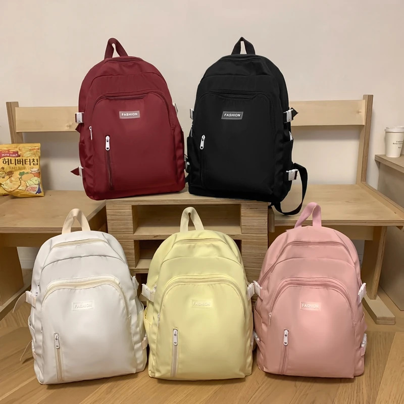 Large Capacity School Backpack Smooth Zipper Solid Color Teens Casual Daypack Bag Student Supply 250514