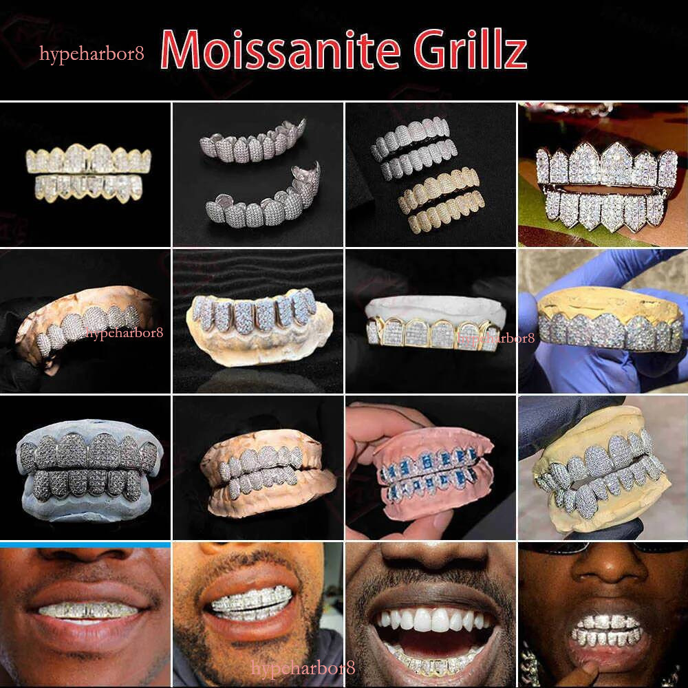 Iced Out Hip Hop Dia Teeth Rappers Top 8 Bottom Gold Plated Sterg Sliver Custom Vvs Moissanite Grillz