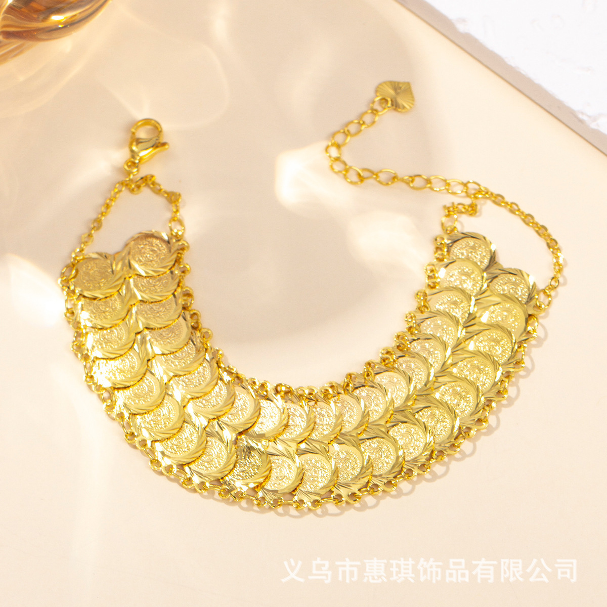 Gold Plated Coin Bangle African Bracelets Jewelry Dubai Middle East Arab Bridal Ornament for Women Girls 241115