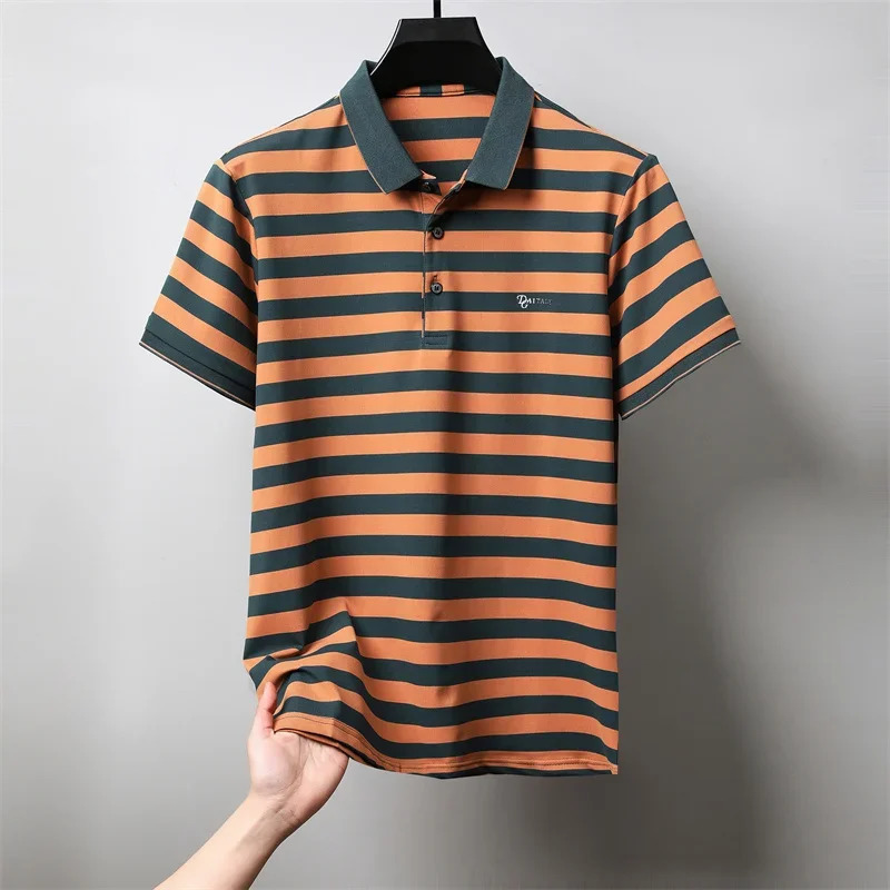 Personalized striped color mens short sleeved polo shirt fashion Exquisite embossed summer casual collar Tshirt 250506Z