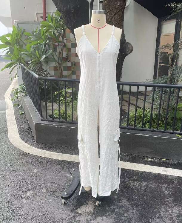 Wide Leg Jumpsuit Summer New Women S Solid Color Zipper Loose Wide Leg Strap Jumpsuit Pants